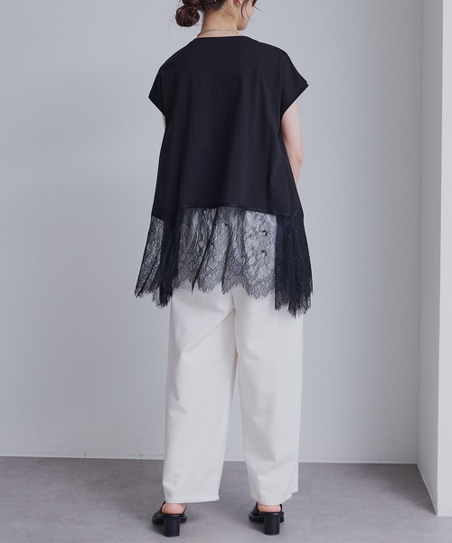 PUAL CE CIN(ピュアルセシン)の「レースヘムシルケットTシャツ(Tシャツ/カットソー・レディース・ブラック/オフホワイト・FREE)」の17枚目の写真