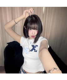 KKEEE（ケーケーイーイー）の「KKドットパッチコージ半袖Tシャツ(2色)（Tシャツ/カットソー）」