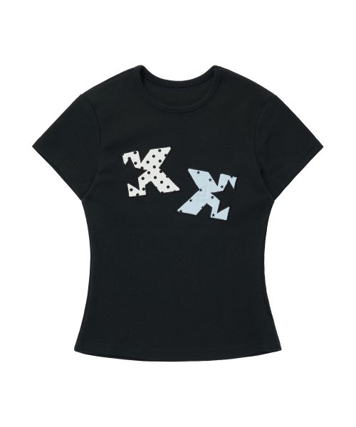 KKEEE(ケーケーイーイー)の「KKドットパッチコージ半袖Tシャツ(2色)(Tシャツ/カットソー・レディース・ホワイト/ブラック/スカイブルー・FREE)」の4枚目の写真