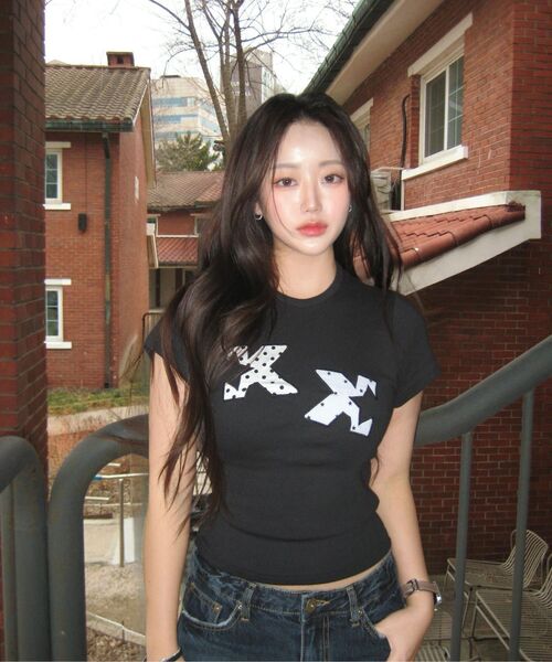 KKEEE(ケーケーイーイー)の「KKドットパッチコージ半袖Tシャツ(2色)(Tシャツ/カットソー・レディース・ホワイト/ブラック/スカイブルー・FREE)」の10枚目の写真