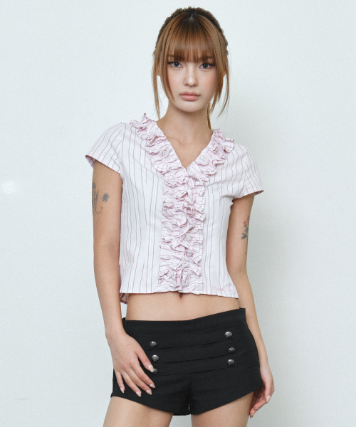 Midnight Move(ミッドナイトムーブ)の「st frill shirt (pink)(シャツ/ブラウス・レディース・その他・SMALL/MEDIUM)」の1枚目の写真