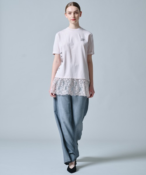 DOUBLE STANDARD CLOTHING（ダブルスタンダードクロージング）の「天竺ドッキングレースTシャツ（Tシャツ/カットソー・レディース・オフホワイト/ブラック/ピンク・FREE）」の18枚目の写真