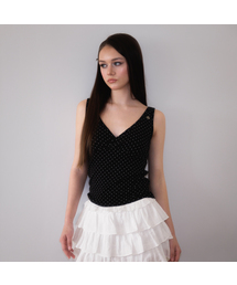 Dot V-neck Layered Sleeveless [Black]