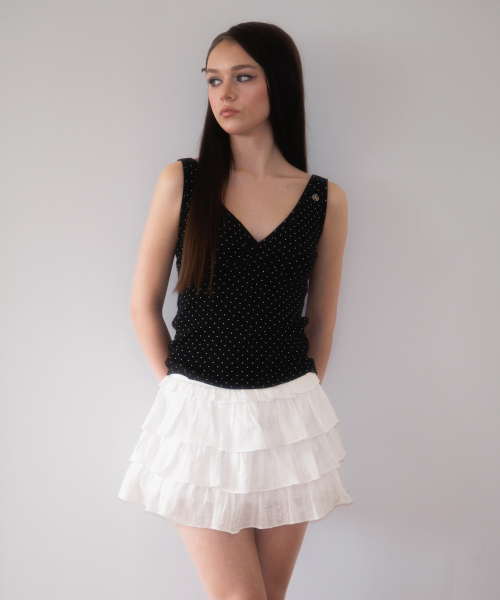 ROSEFRANTZ（ロゼフランツ）の「Dot V-neck Layered Sleeveless [Black]（Tシャツ/カットソー・レディース・ブラック・OS）」の4枚目の写真