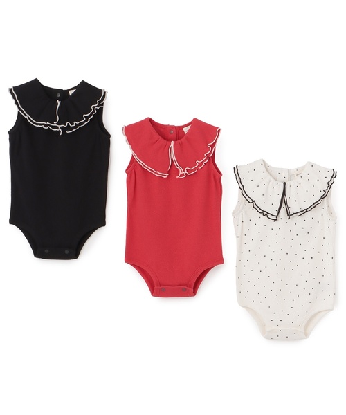 petit main(プティマイン)の「【リンク】メロー衿ロンパース(ロンパース・キッズ・ドット/レッド/ブラック・70cm/80cm)」の8枚目の写真
