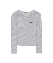 STRIPED HENLEY NECK TOP_IVORY