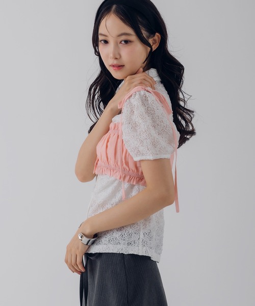 MUHET（ミュエータ）の「shirring ribbon bustier / シャーリングリボンビスチェ（キャミソール・レディース・ピンク/ライトブルー/オフホワイト・FREE）」の18枚目の写真