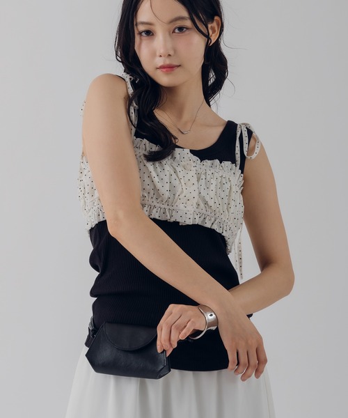 MUHET（ミュエータ）の「shirring ribbon bustier / シャーリングリボンビスチェ（キャミソール・レディース・ピンク/ライトブルー/オフホワイト・FREE）」の9枚目の写真
