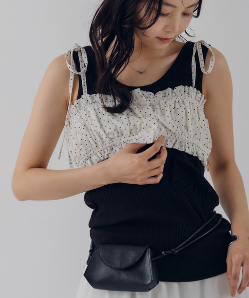 MUHET（ミュエータ）の「shirring ribbon bustier / シャーリングリボンビスチェ（キャミソール・レディース・ピンク/ライトブルー/オフホワイト・FREE）」の7枚目の写真