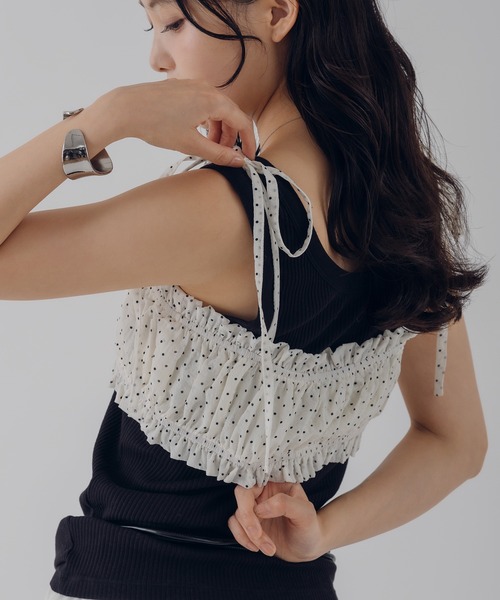 MUHET（ミュエータ）の「shirring ribbon bustier / シャーリングリボンビスチェ（キャミソール・レディース・ピンク/ライトブルー/オフホワイト・FREE）」の8枚目の写真