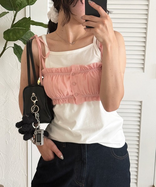 MUHET（ミュエータ）の「shirring ribbon bustier / シャーリングリボンビスチェ（キャミソール・レディース・ピンク/ライトブルー/オフホワイト・FREE）」の16枚目の写真