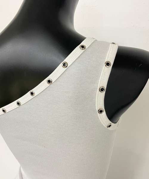 non-hedge(ノンヘッジ)の「ハトメワンショルダータンクトップ(タンクトップ・レディース・オフホワイト/ブラック/チャコールグレー・FREE)」の5枚目の写真