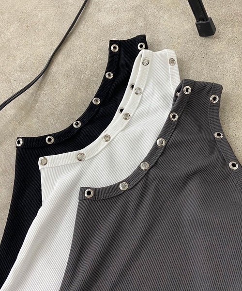 non-hedge(ノンヘッジ)の「ハトメワンショルダータンクトップ(タンクトップ・レディース・オフホワイト/ブラック/チャコールグレー・FREE)」の12枚目の写真