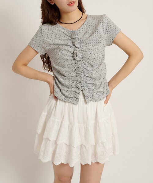 w closet(ダブルクローゼット)の「なみなみドットTC/D(Tシャツ/カットソー・レディース・ブルー/ブラック/オフホワイト/グレー・FREE)」の17枚目の写真