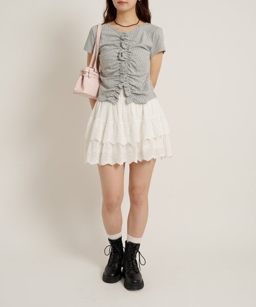 w closet(ダブルクローゼット)の「なみなみドットTC/D(Tシャツ/カットソー・レディース・ブルー/ブラック/オフホワイト/グレー・FREE)」の12枚目の写真