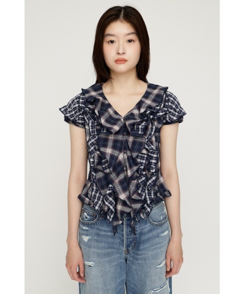 SLY（スライ）の「MIX FRILL COMPACT BL ミックスフリルコンパクトブラウス 夏服 秋服（シャツ/ブラウス・レディース・アイボリー/ネイビー系/ブラック系その他2・FREE）」の10枚目の写真
