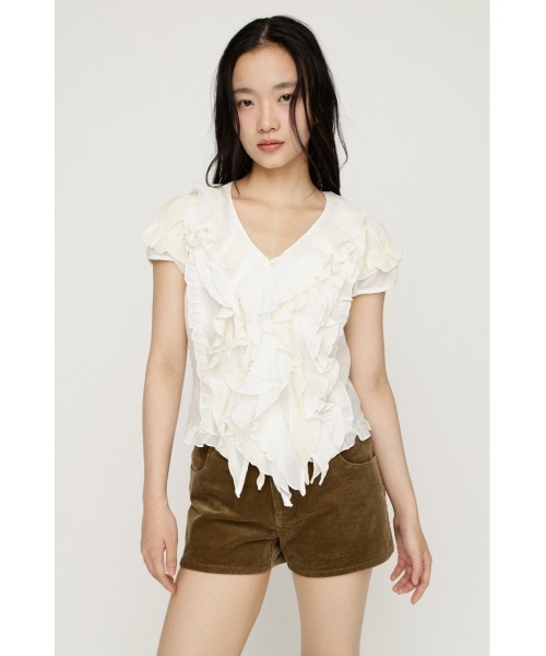 SLY（スライ）の「MIX FRILL COMPACT BL ミックスフリルコンパクトブラウス 夏服 秋服（シャツ/ブラウス・レディース・アイボリー/ネイビー系/ブラック系その他2・FREE）」の5枚目の写真