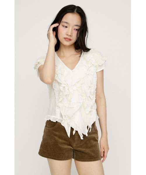 SLY（スライ）の「MIX FRILL COMPACT BL ミックスフリルコンパクトブラウス 夏服 秋服（シャツ/ブラウス・レディース・アイボリー/ネイビー系/ブラック系その他2・FREE）」の7枚目の写真