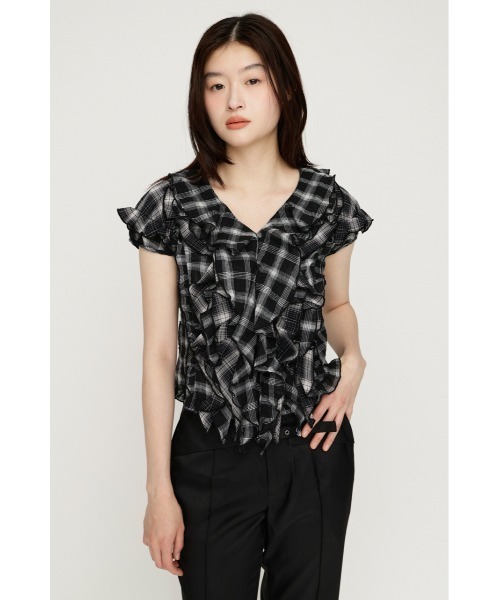 SLY（スライ）の「MIX FRILL COMPACT BL ミックスフリルコンパクトブラウス 夏服 秋服（シャツ/ブラウス・レディース・アイボリー/ネイビー系/ブラック系その他2・FREE）」の21枚目の写真
