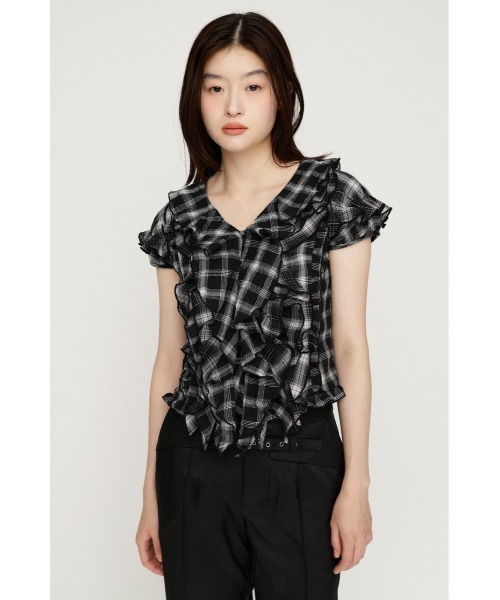 SLY（スライ）の「MIX FRILL COMPACT BL ミックスフリルコンパクトブラウス 夏服 秋服（シャツ/ブラウス・レディース・アイボリー/ネイビー系/ブラック系その他2・FREE）」の13枚目の写真