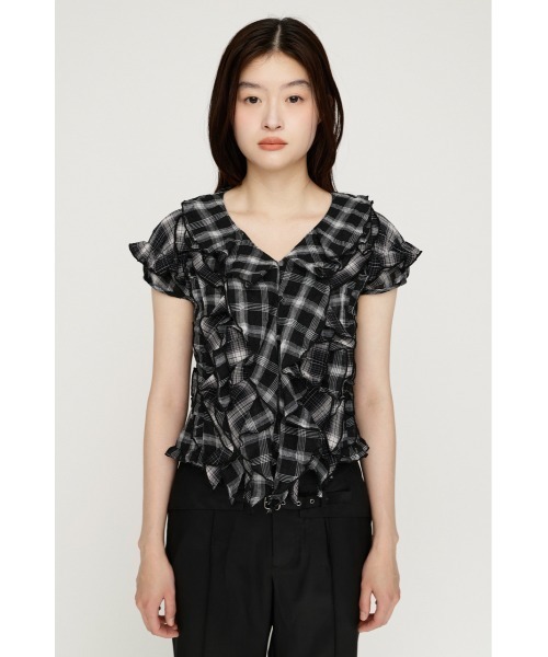 SLY（スライ）の「MIX FRILL COMPACT BL ミックスフリルコンパクトブラウス 夏服 秋服（シャツ/ブラウス・レディース・アイボリー/ネイビー系/ブラック系その他2・FREE）」の14枚目の写真