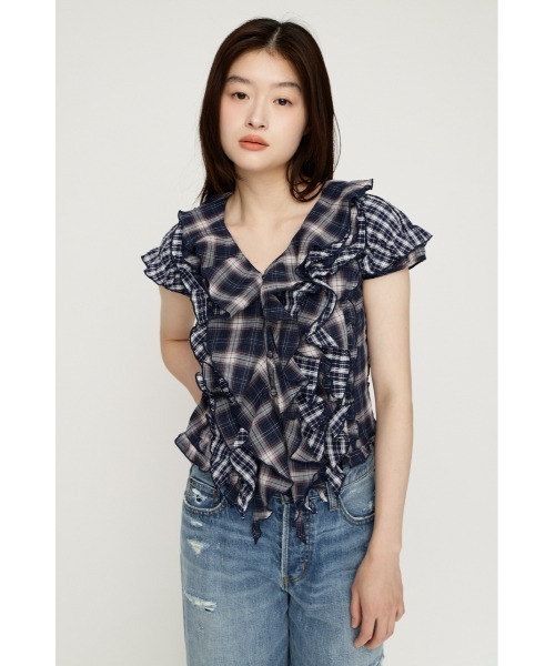 SLY（スライ）の「MIX FRILL COMPACT BL ミックスフリルコンパクトブラウス 夏服 秋服（シャツ/ブラウス・レディース・アイボリー/ネイビー系/ブラック系その他2・FREE）」の16枚目の写真
