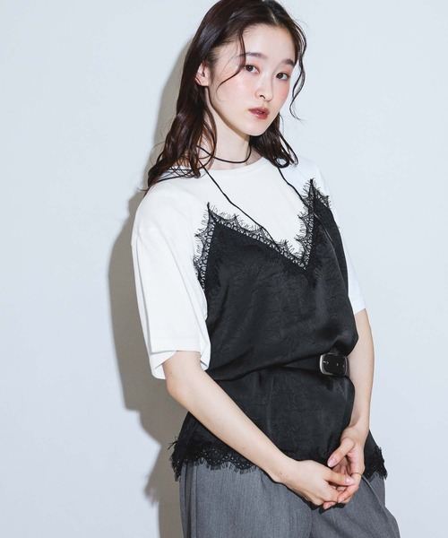 サテンドッキングT / 1023225（Tシャツ/カットソー）｜LAKOLE（ラコレ