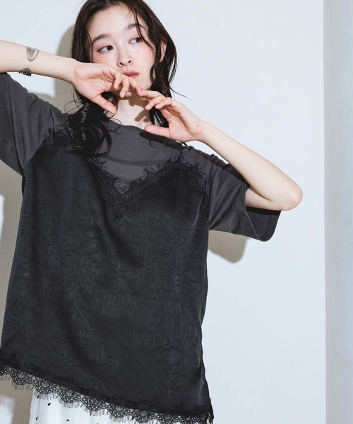 LAKOLE(ラコレ)の「サテンドッキングT / 1023225(Tシャツ/カットソー・レディース・チャコール/オフホワイト/ライトブルー・FREE)」の2枚目の写真