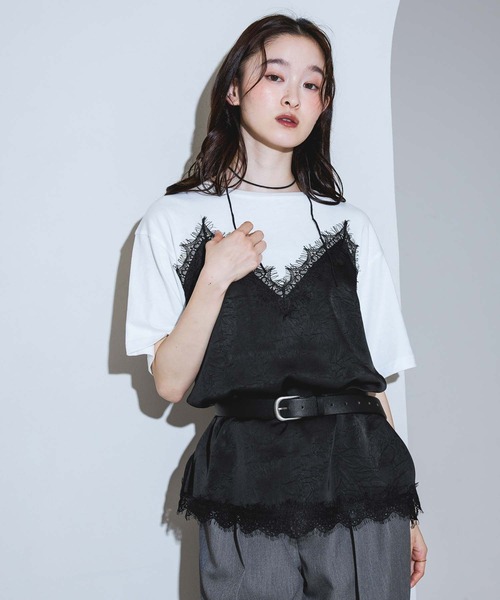 LAKOLE(ラコレ)の「サテンドッキングT / 1023225(Tシャツ/カットソー・レディース・チャコール/オフホワイト/ライトブルー・FREE)」の11枚目の写真