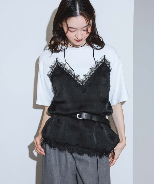 LAKOLE(ラコレ)の「サテンドッキングT / 1023225(Tシャツ/カットソー・レディース・チャコール/オフホワイト/ライトブルー・FREE)」の10枚目の写真