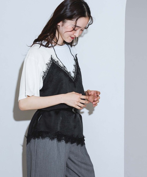 LAKOLE(ラコレ)の「サテンドッキングT / 1023225(Tシャツ/カットソー・レディース・チャコール/オフホワイト/ライトブルー・FREE)」の9枚目の写真
