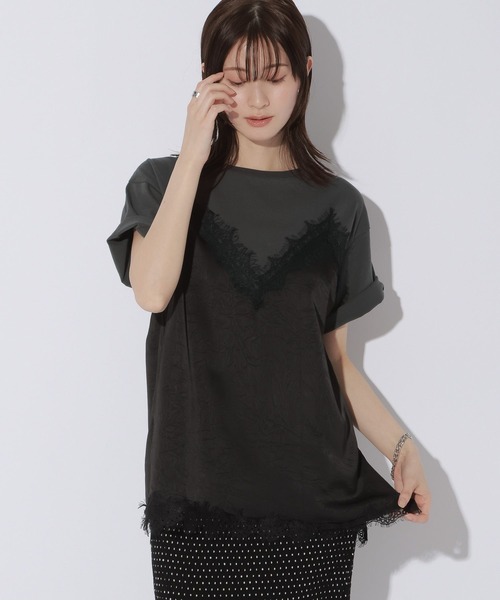 LAKOLE(ラコレ)の「サテンドッキングT / 1023225(Tシャツ/カットソー・レディース・チャコール/オフホワイト/ライトブルー・FREE)」の12枚目の写真