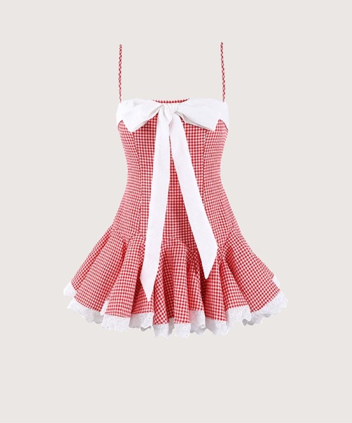LA POMME petit(ラポミ・プチ)の「Cheerful Plaid Big Ribbon Cami Dress(ワンピース・レディース・ブラック/レッド・SMALL/MEDIUM)」の2枚目の写真