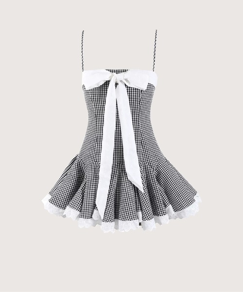 LA POMME petit(ラポミ・プチ)の「Cheerful Plaid Big Ribbon Cami Dress(ワンピース・レディース・ブラック/レッド・SMALL/MEDIUM)」の1枚目の写真