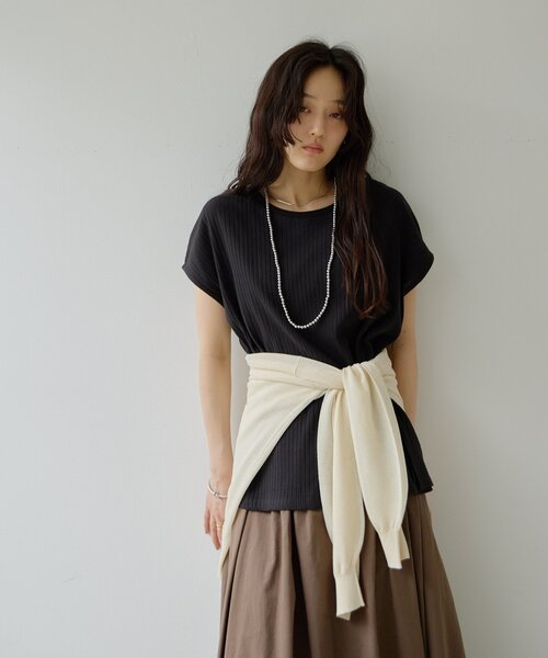 DISCOAT(ディスコート)の「【Noka/WEB限定】ワイドリブフレンチTシャツ(Tシャツ/カットソー・レディース・オフホワイト/ブラウン/ブラック・FREE)」の20枚目の写真
