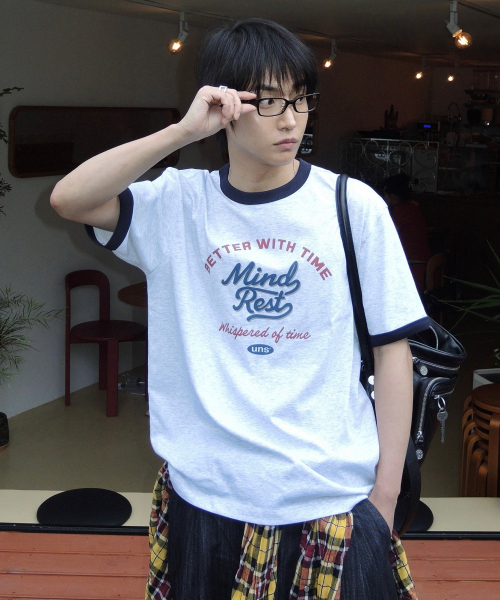 MINDBRIDGE（マインドブリッジ）の「[UNS]ドゥグッド_レタリングオーバーフィットリンガー半袖Tシャツ - 2カラー（Tシャツ/カットソー・メンズ・ライトグレー/オートミール・100/110/95/105）」の4枚目の写真