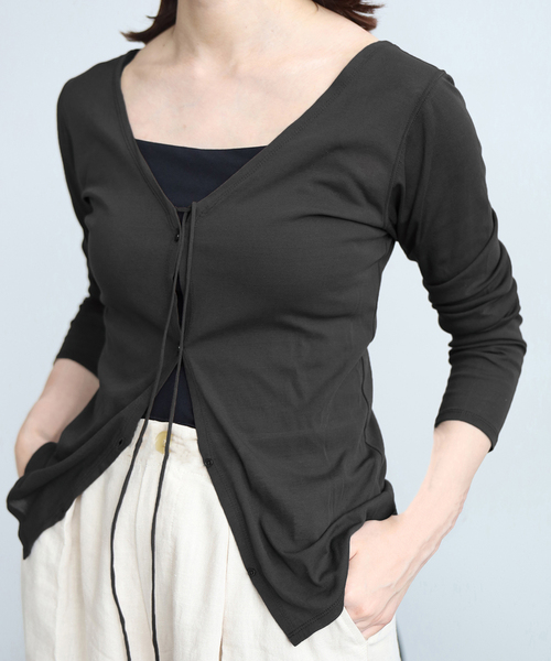 EMILY WEEK(エミリーウィーク)の「《追加/新色あり》コットンソフトフライスカーディガン(Tシャツ/カットソー・レディース・アイボリー/ブラック・FREE)」の1枚目の写真
