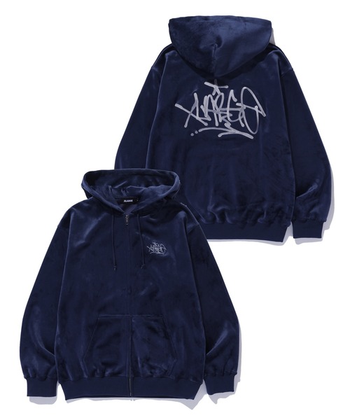 XLARGE(エクストララージ)の「TAGGING VELOUR ZIP HOODIE(パーカー・メンズ・ネイビー/ブラウン/ブラック・S/M/L/XL)」の3枚目の写真