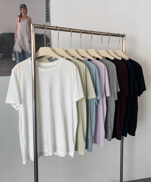 VASCARA（バスカラ）の「Raw Edge Round Short Sleeve T-shirt (8colors)（Tシャツ/カットソー・レディース・グレー/ピンク/ネイビー/ホワイト/スカイブルー/ブラック/ミント/ダークパープル・FREE）」の11枚目の写真