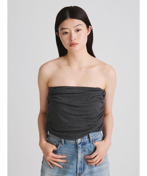 MIESROHE(ミースロエ)の「バックリボンベアトップス(チューブトップ・レディース・ホワイト/チャコールグレー・F)」の7枚目の写真