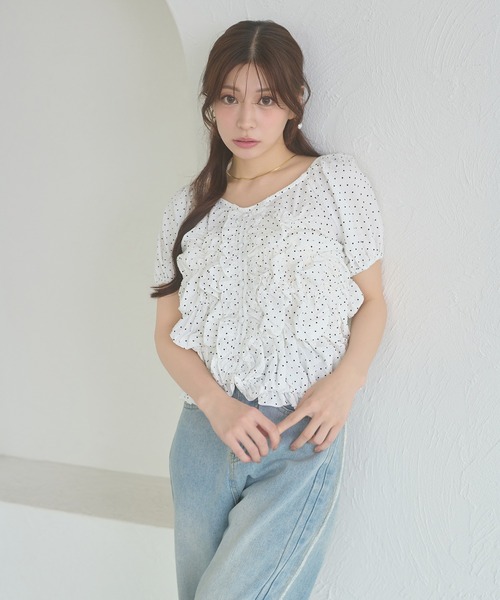 Ambre Neige(アンブルネージュ)の「crinkly flill tops / クシュクシュフリルトップス(シャツ/ブラウス・レディース・オフホワイト/ダークブラウン/その他・FREE)」の10枚目の写真