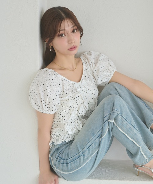 Ambre Neige(アンブルネージュ)の「crinkly flill tops / クシュクシュフリルトップス(シャツ/ブラウス・レディース・オフホワイト/ダークブラウン/その他・FREE)」の8枚目の写真