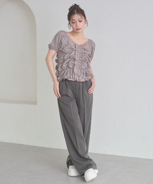 Ambre Neige(アンブルネージュ)の「crinkly flill tops / クシュクシュフリルトップス(シャツ/ブラウス・レディース・オフホワイト/ダークブラウン/その他・FREE)」の5枚目の写真