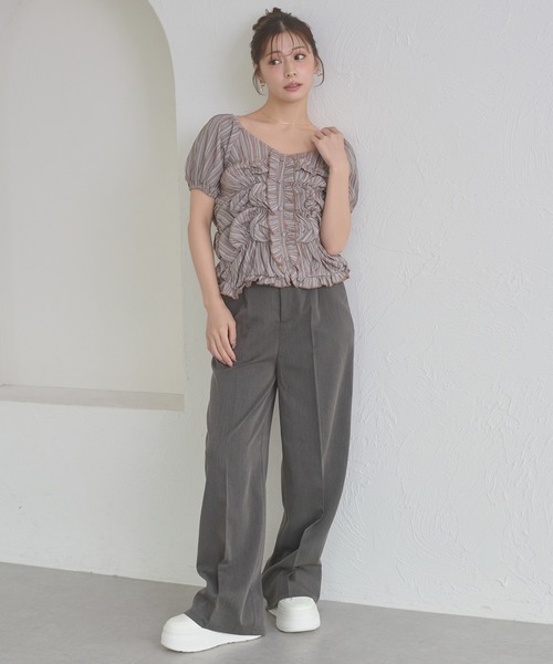 Ambre Neige(アンブルネージュ)の「crinkly flill tops / クシュクシュフリルトップス(シャツ/ブラウス・レディース・オフホワイト/ダークブラウン/その他・FREE)」の7枚目の写真