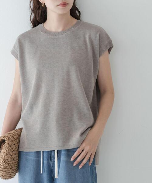 URBAN RESEARCH Sonny Label(アーバンリサーチサニーレーベル)の「リネンライクフレンチスリーブサマーニットプルオーバー(ニット/セーター・レディース・ベージュ系その他/チャコールグレー・FREE)」の8枚目の写真