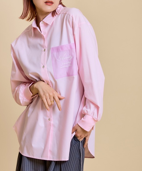 LHELBIE(レルビエ)の「刺繍ポケットオーバーシャツ(シャツ/ブラウス・レディース・オフホワイト/ピンク/ベージュ/ブラック・M)」の4枚目の写真