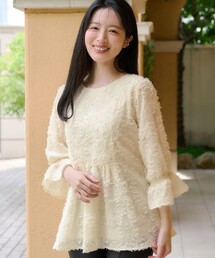 【大きいサイズ】カットジャガードシフォンチュニック