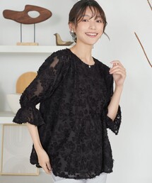 【大きいサイズ】カットジャガードシフォンチュニック