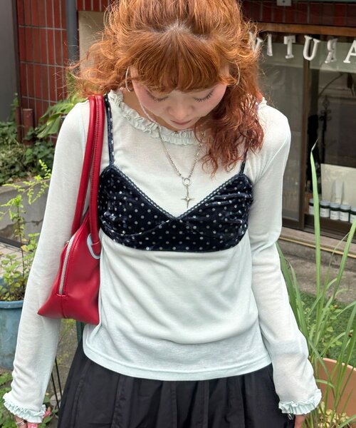 CIAOPANIC（チャオパニック）の「ベロアランジェリービスチェ（タンクトップ・レディース・グレー/ネイビー・ONE SIZE）」の11枚目の写真