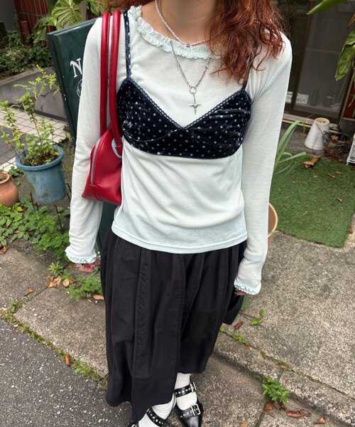 CIAOPANIC（チャオパニック）の「ベロアランジェリービスチェ（タンクトップ・レディース・グレー/ネイビー・ONE SIZE）」の14枚目の写真
